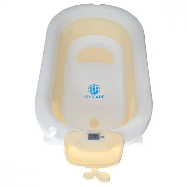 Cadita pliabila KidsCare Bej cu termometru, perna reductor, jucarii, protectie cap, cana pliabila