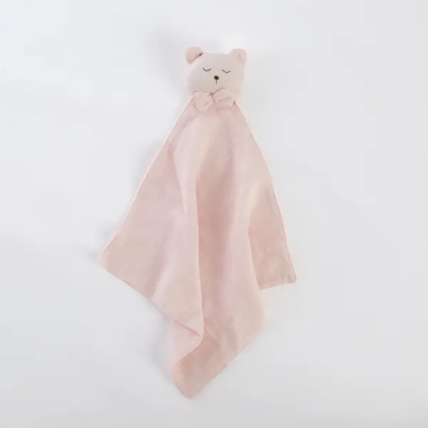 Cadou jucarie nou nascut, minipăturică somn bebe Ursuleț roz, muselină, comforter TWINDECO Pink Sleepy Teddy