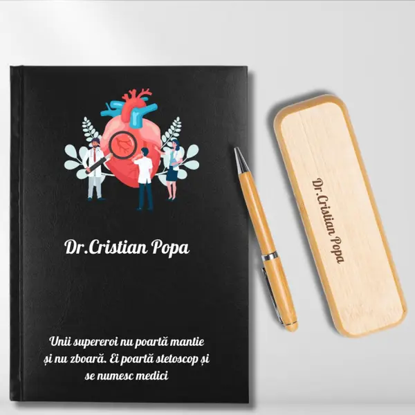 Cadou pentru Doctor Cardiolog - Agenda personalizata + set scris