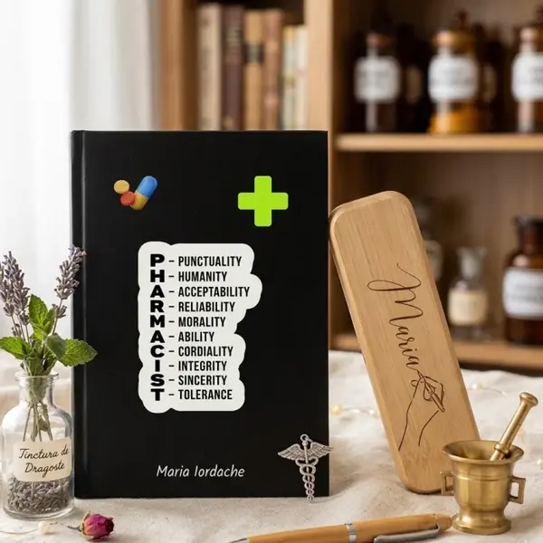 Cadou pentru farmacista - Agenda personalizata + set scris