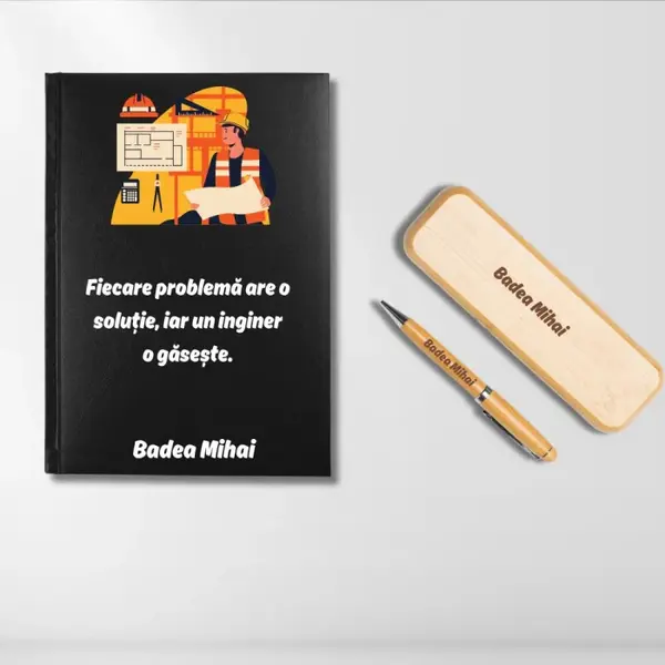 Cadou pentru inginer- Agenda personalizata + set scris