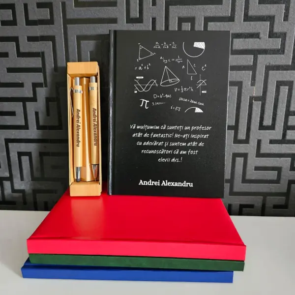 Cadou pentru Profesor Matematica - Agenda personalizata + Pix si Creion mecanic personalizat