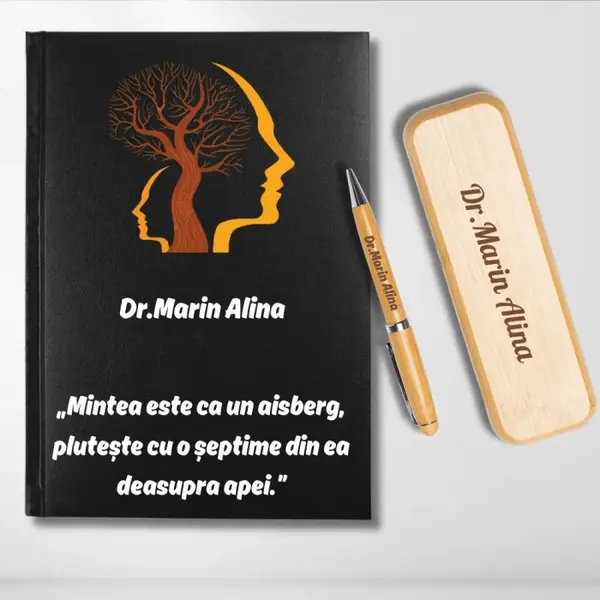 Cadou pentru Psiholog- Agenda personalizata + set scris