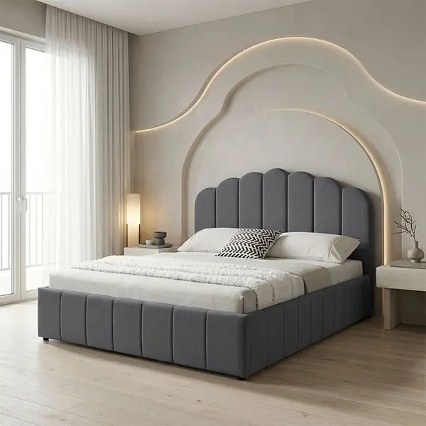 Cadru de pat cu somiera si depozitare telescopica, Tatiana, Antracit, 215x132x122 cm
