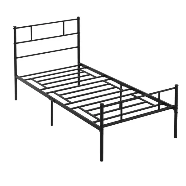 Cadru de Pat de o Persoana HOMCOM 90x200cm din Otel, Sipci Integrate, Negru | Aosom Romania