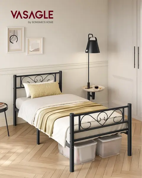 Cadru de pat Vasagle Negru 197x90.5x86.4 cm