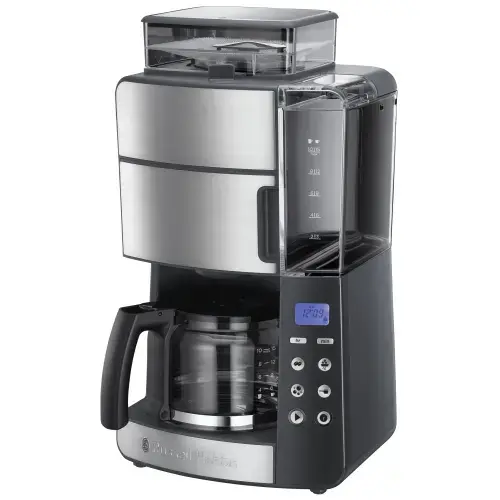 Cafetiera Russell Hobbs Grind & Brew 25610-56, 1000 W, 1.25 l, 250 g, Rasnita ajustabila, Selector aroma, Inox/Negru