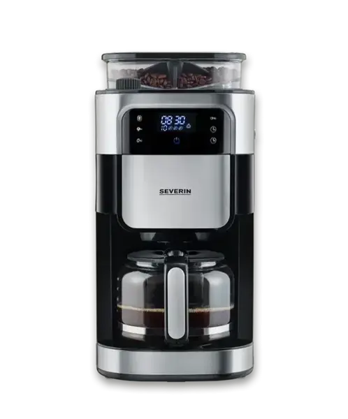 Cafetiera Severin KA 4813, 1.25 l, 1000 W, Display LED, Rasnita incorporata (Negru/Argintiu)