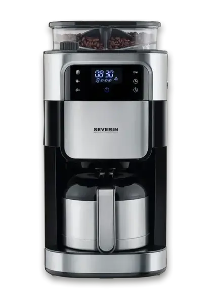 Cafetiera Severin KA 4814, 1.25 l, 1000 W, Display LED, Rasnita incorporata (Negru/Argintiu)
