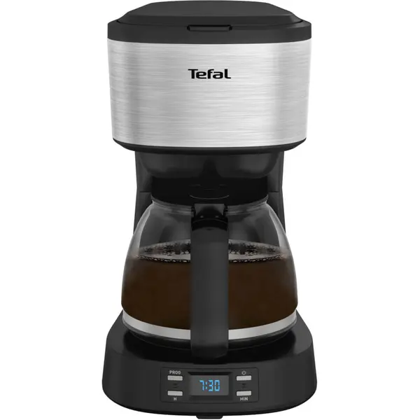 Cafetiera Tefal Equinox CM520D10, 900W, 1.2L, sistem antipicurare, timer digital, monitorizare nivel apa, functie pastrare la cald, negru & argintiu
