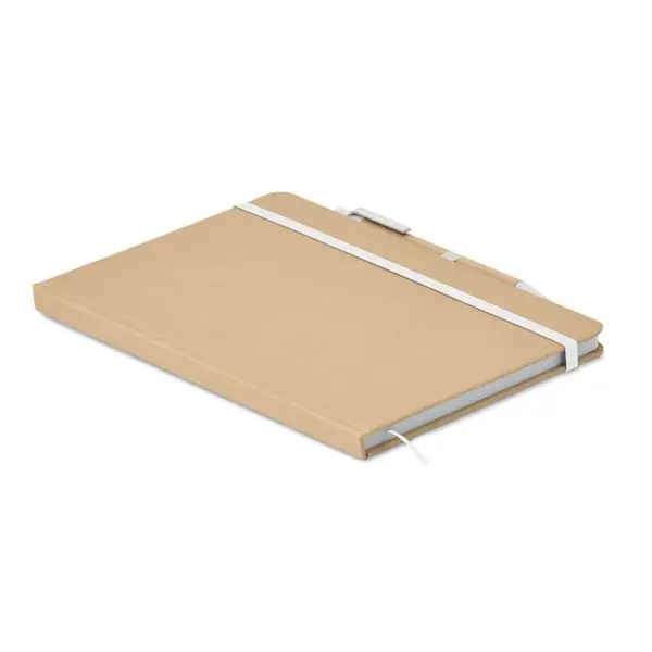 Caiet A5 din carton reciclat cu prindere elastica si pix Caiet A5 din carton reciclat
