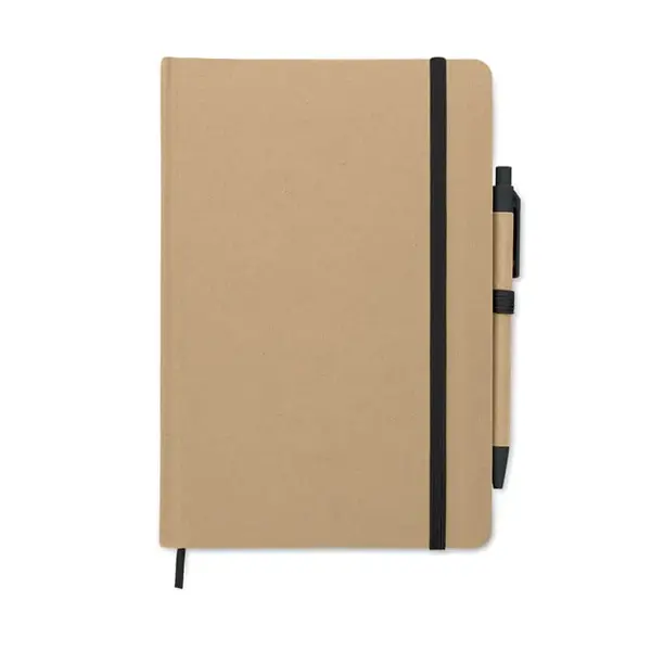 Caiet A5 din carton reciclat cu prindere elastica si pix Caiet A5 din carton reciclat