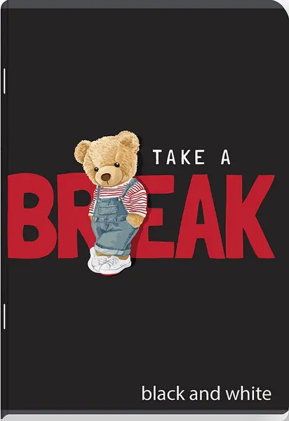 Caiet Black&White Bear - A4, 60 foi, rânduri largi, sortiment