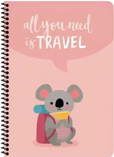 Caiet cu spirală Keskin Color Travellers - A4, 80 coli ,rânduri largi, sortiment