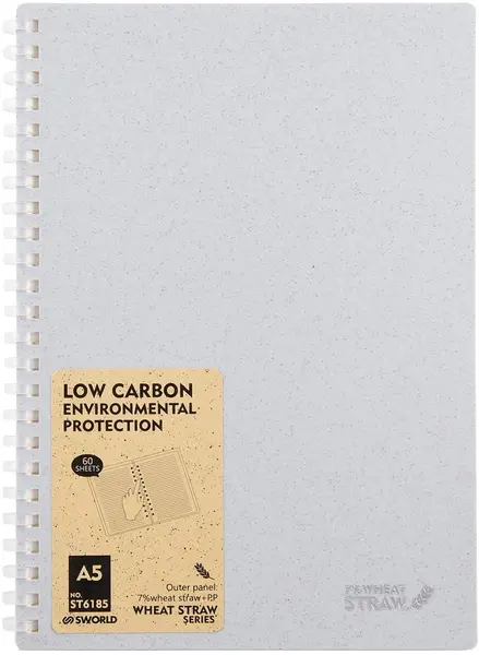 Caiet cu spirală Sworld Wheat Straw - A5, 60 de file, gri