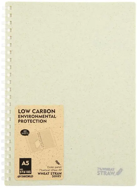 Caiet cu spirală Sworld Wheat Straw - A5, 60 de file, verde