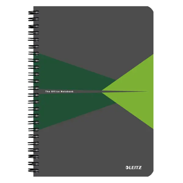 Caiet de birou Leitz Office, PP, certificare FSC, reciclabil, A5, 90 coli, cu spira, dictando, verde Caiet de birou Leitz Office, PP, certificare FSC, reciclabil, A5, 90 coli, cu spira, dictando, verde
