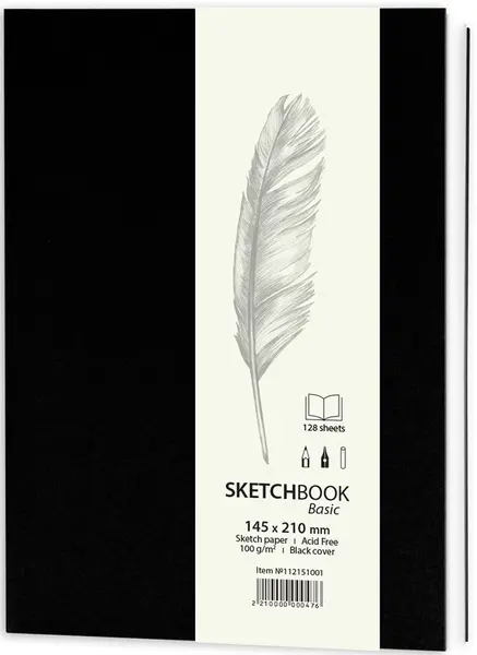 Caiet de schite pentru desen Drasca Basic - Negru, 128 л, 14.5х21 cm