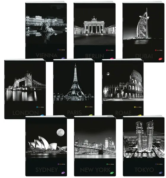 Caiet Elisa - Cities by Night, A5, 62 coli, rânduri largi, sortiment
