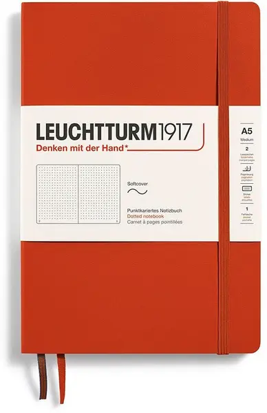 Caiet Leuchtturm1917 Natural Colors - A5, roșu, pagini cu puncte, copertă moale