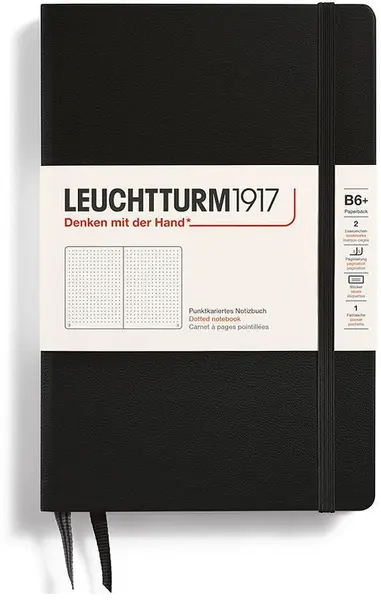 Caiet Leuchtturm1917 Paperback - B6+, negru, pagini cu puncte, copertă rigidă