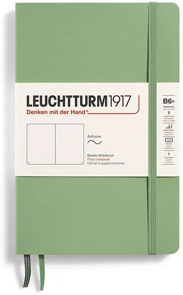 Caiet Leuchtturm1917 Paperback - B6+, verde deschis, pagini albe, copertă moale