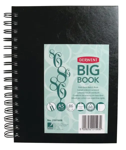Caiet pentru schite si desen Derwent Professional A5 cu spira 86 coli 110g premium hartie alba negru-vinil Caiet pentru schite si desen Derwent Professional A5 cu spira 86 coli 110g premium hartie alba negru-vinil
