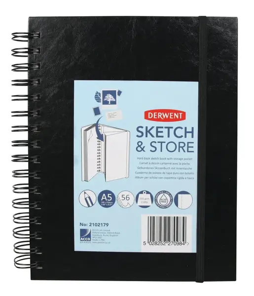 Caiet pentru schite si desen Derwent Professional hartie alba A5 cu spira 56 coli 165 gsm mapa inclusa calitate premium negru-vinil Caiet pentru schite si desen Derwent Professional hartie alba A5 cu spira 56 coli 165 gsm mapa inclusa calitate premium ne