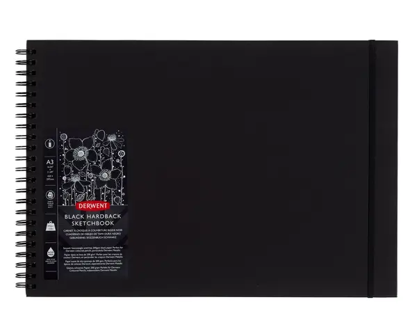 Caiet pentru schite si desen Derwent Professional hartie neagra A3 cu spira 40 coli 200 gsm calitate premium negru-vinil Caiet pentru schite si desen Derwent Professional hartie neagra A3 cu spira 40 coli 200 gsm calitate premium negru-vinil