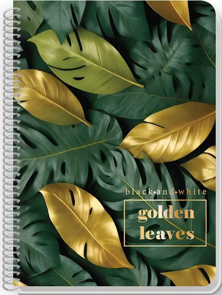 Caiet spiralat Black&White Golden Leaves - A4, 80 foi, sortiment
