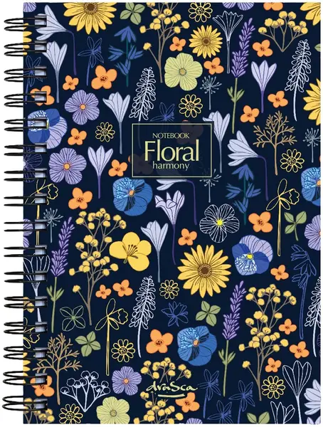 Caiet spiralat Drasca Floral Harmony - A5, 120 coli ,fundal negru