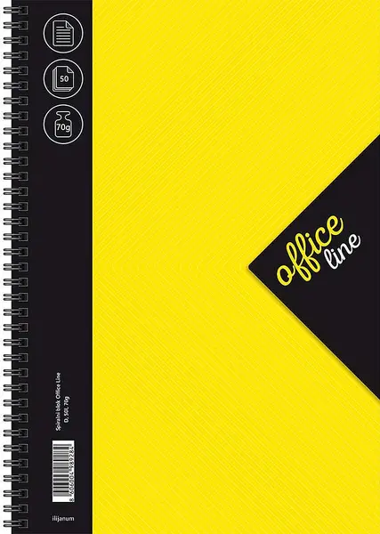 Caiet spiralat Ilijanum Office Line - A4, 50 foi, rânduri largi, sortiment