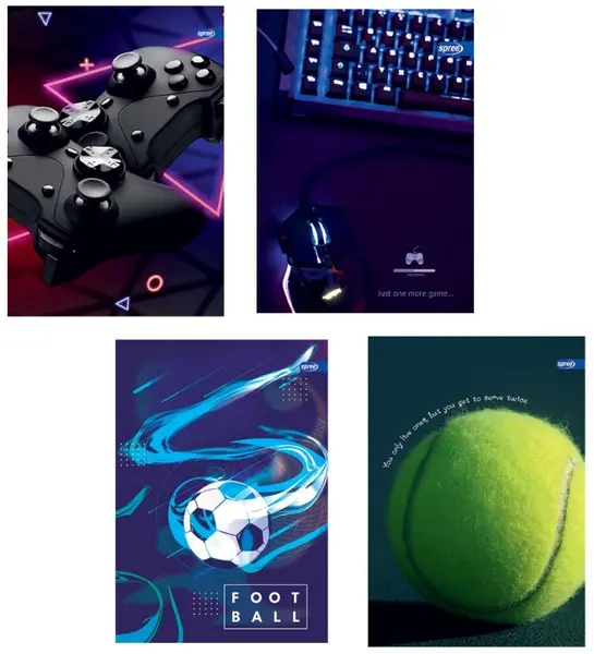 Caiet Spree Games A5 - 62 de coli, rânduri largi, sortiment