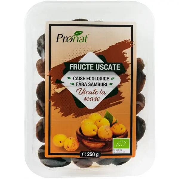 Caise BIO fara Samburi, Uscate la Soare, 250 g, Pronat