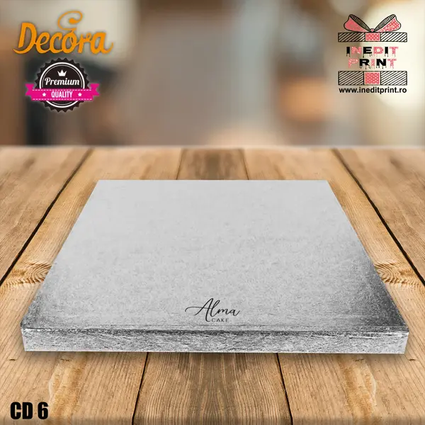 Cake Drum personalizat patrat Argintiu PREMIUM (Decora) CD6 35 cm