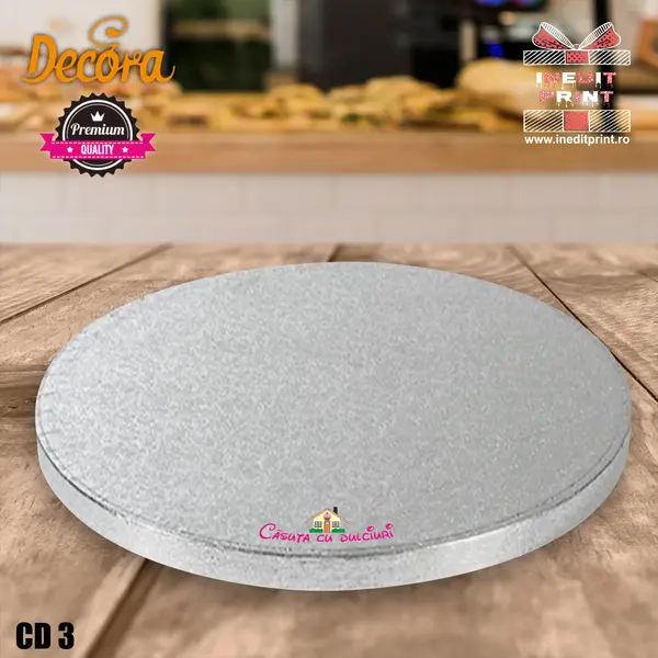 Cake Drum personalizat rotund Argintiu PREMIUM (Decora) CD3 36 cm