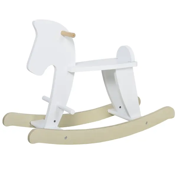 Cal tip Balansoar pentru Copii 1-3 Ani, Design Clasic din Lemn cu Manere si Suport pentru Picioare, 68x26.5x48cm, Alb HOMCOM | Aosom Romania