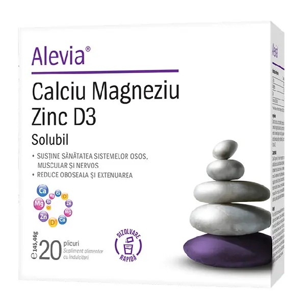Calciu Magneziu Zinc, 20 plicuri, Alevia