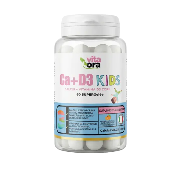 Calciu și Vitamina D3 Copii - Pentru Oase Sănătoase și Dinți Puternici - Tehnologie SuperGelée Vita Ora 1 Cutie