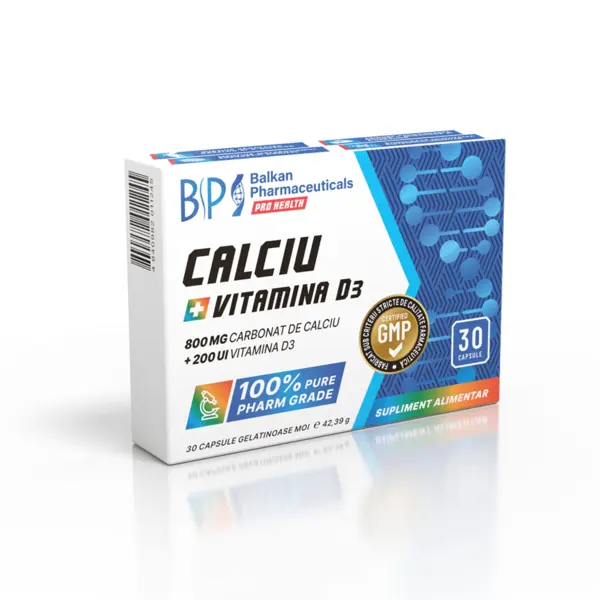 Calciu și Vitamina D3, Supliment pentru Sănătatea Oaselor și Dinților, 800 mg, 200 ui, 30 caps