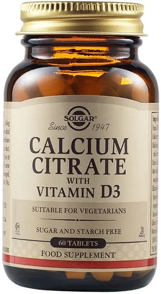 Calcium Citrate with Vitamin D3, 60 tablete, Solgar
