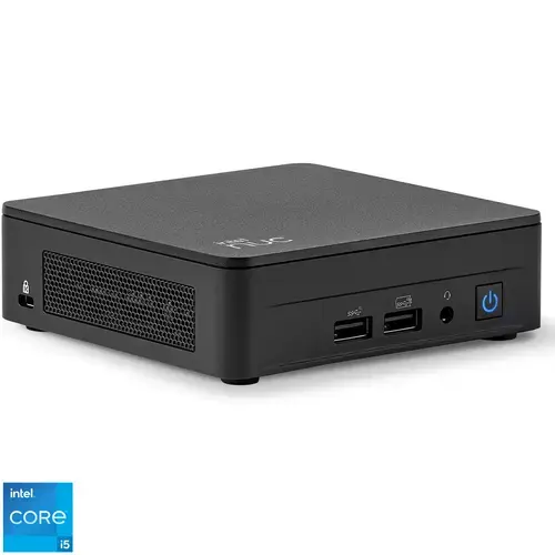 Calculator Barebone Asus NUC 13 Pro NUC13ANKi5 cu procesor Intel® Core™ i5-1340P pana la 4.60 GHz, fara RAM, fara stocare, Intel® Iris® Xe Graphics eligible , No OS, EU cord (Negru)