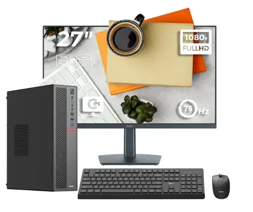 Calculator Business Ready OptimX T5 SFF cu procesor Intel Core i5-9400, 8GB DDR4, 256GB SSD, Win11 Pro si Monitor 27inch FHD, IPS, LED + kit tastatura si mouse Pro KM500 cu fir