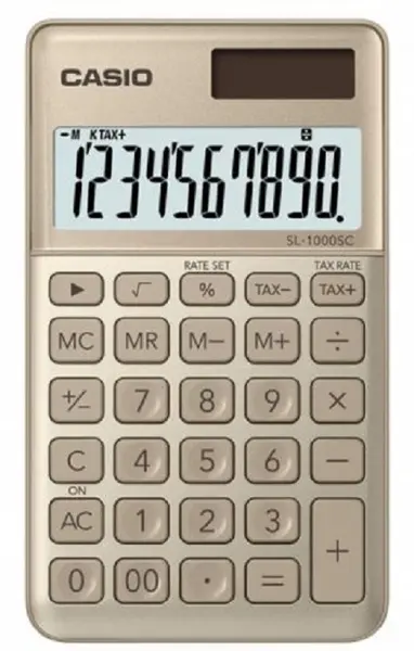 Calculator Casio SL-1000SC de buzunar, 10 dgt, auriu metalic