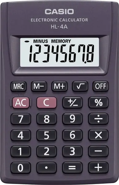 Calculator de birou Casio - HL-4A, buzunar,Afisaj cu 8 cifre, negru