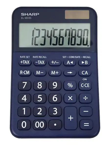 Calculator de birou Sharp SH-ELM335BRD, 10 cifre, Dual power (Albastru)