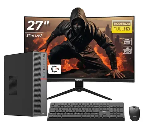 Calculator Sistem Desktop Office OptimX T5 SFF cu procesor Intel Core i5-9400, 16GB DDR4, 512GB SSD, Win11 Pro și Monitor Curbat 27inch FHD, IPS, LED + kit tastatura si mouse Pro KM500 cu fir