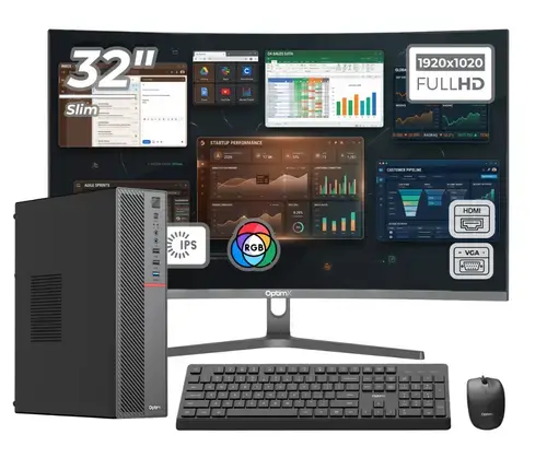 Calculator Sistem Pachet Office Premium OptimX T5 SFF, Intel Pentium Gold G6400T, 16GB DDR4, 1TB SSD, Win11 Pro si Monitor Curbat 32inch FHD, IPS, LED + kit tastatura si mouse Pro KM500 cu fir