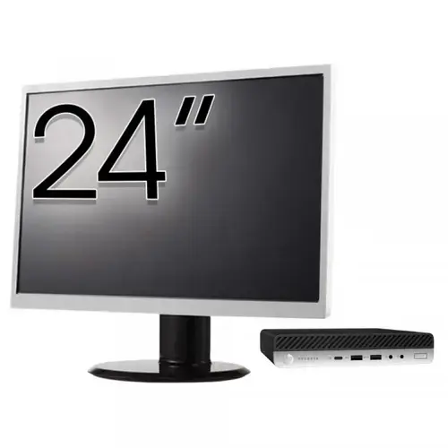 Calculator Sistem PC Refurbished Pachet Calculator refurbished HP ProDesk 400 G4 Mini PC, Intel Core i5-8500T 2.10 - 3.50GHz, 8GB DDR4, 256GB SSD + Monitor 24"