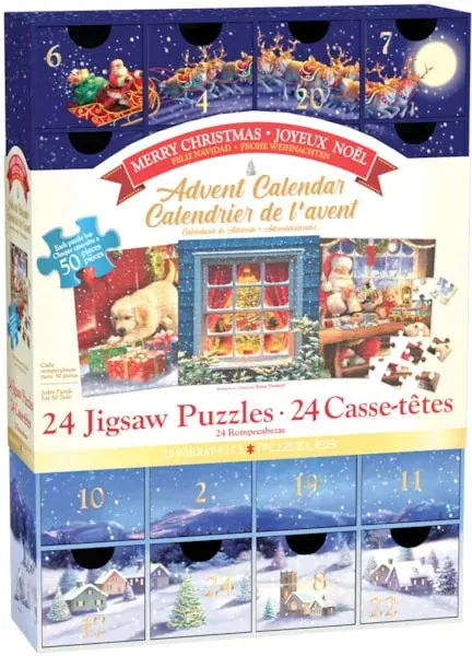 Calendar de Advent Craciun Fericit, 24 puzzle-uri, 50 piese
